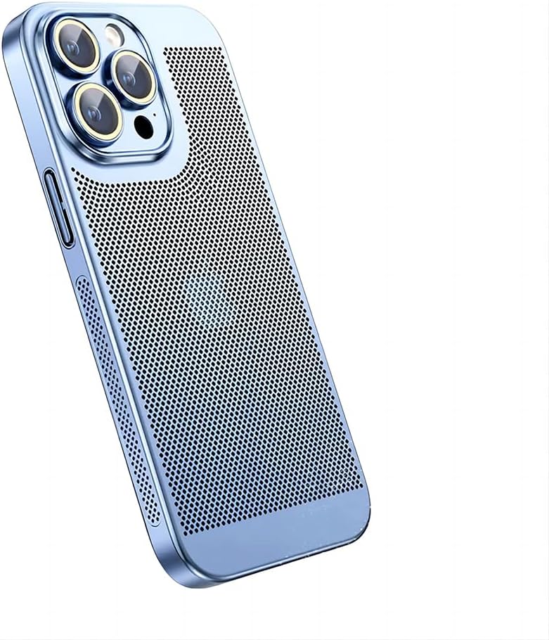 for iPhone Case,Electroplated 3D Hollow Mesh Heat Dissipation Breathable,Anti-Fingerprint Military Grade Protection Shockproof Cover Phone Case (Blue,iPhone 13)