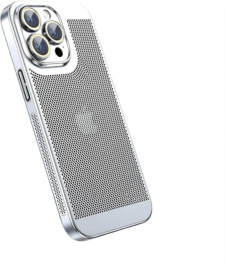 for iPhone Case,Electroplated 3D Hollow Mesh Heat Dissipation Breathable,Anti-Fingerprint Military Grade Protection Shockproof Cover Phone Case (Silver,iPhone 13)