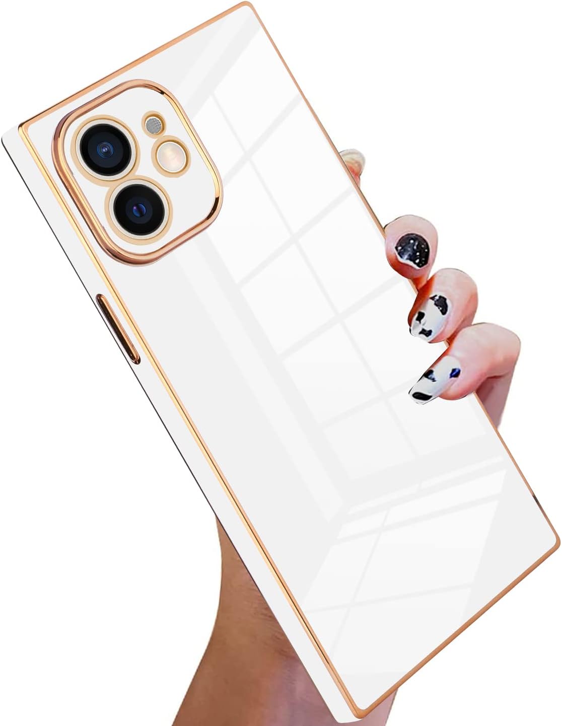 Case Compatible with iPhone 12 Luxury Cute Plating Electroplated Design Case Full-Body Anti-Scratch Shockproof Bumper Protective Cover for iPhone 12 6.1 Inch White