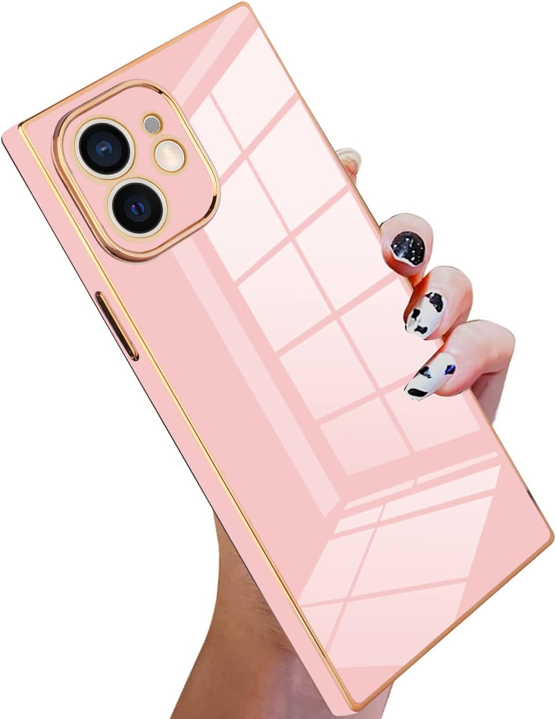 Case Compatible with iPhone 12 Luxury Cute Plating Electroplated Design Case Full-Body Anti-Scratch Shockproof Bumper Protective Cover for iPhone 12 6.1 Inch Pink