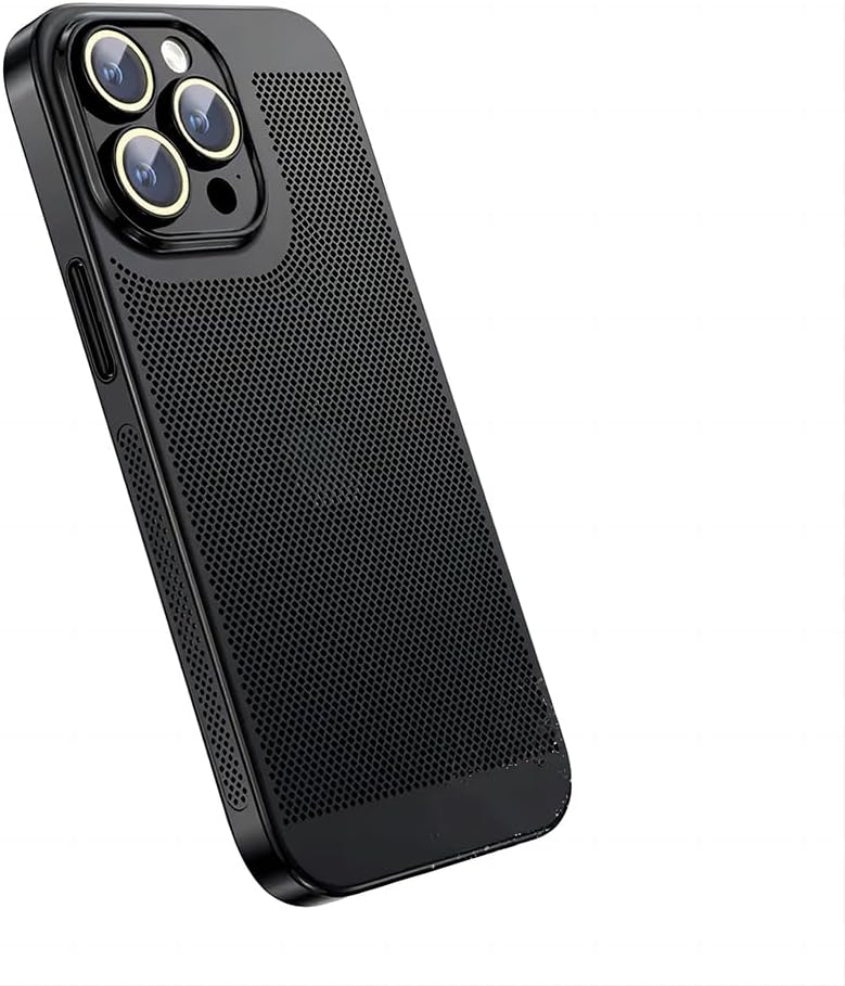 for iPhone Case,Electroplated 3D Hollow Mesh Heat Dissipation Breathable,Anti-Fingerprint Military Grade Protection Shockproof Cover Phone Case (Black,iPhone 13)