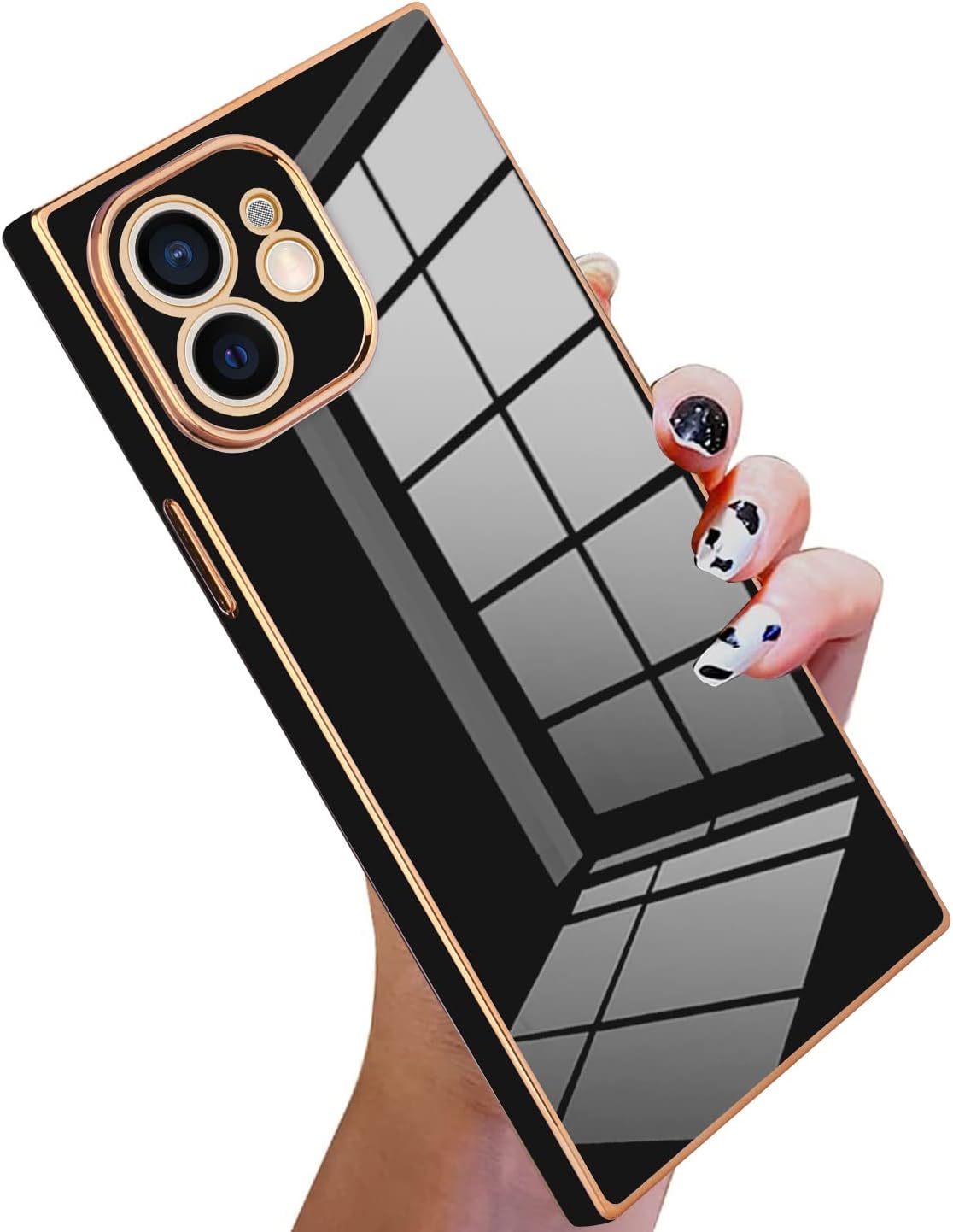 Case Compatible with iPhone 12 Luxury Cute Plating Electroplated Design Case Full-Body Anti-Scratch Shockproof Bumper Protective Cover for iPhone 12 6.1 Inch Black