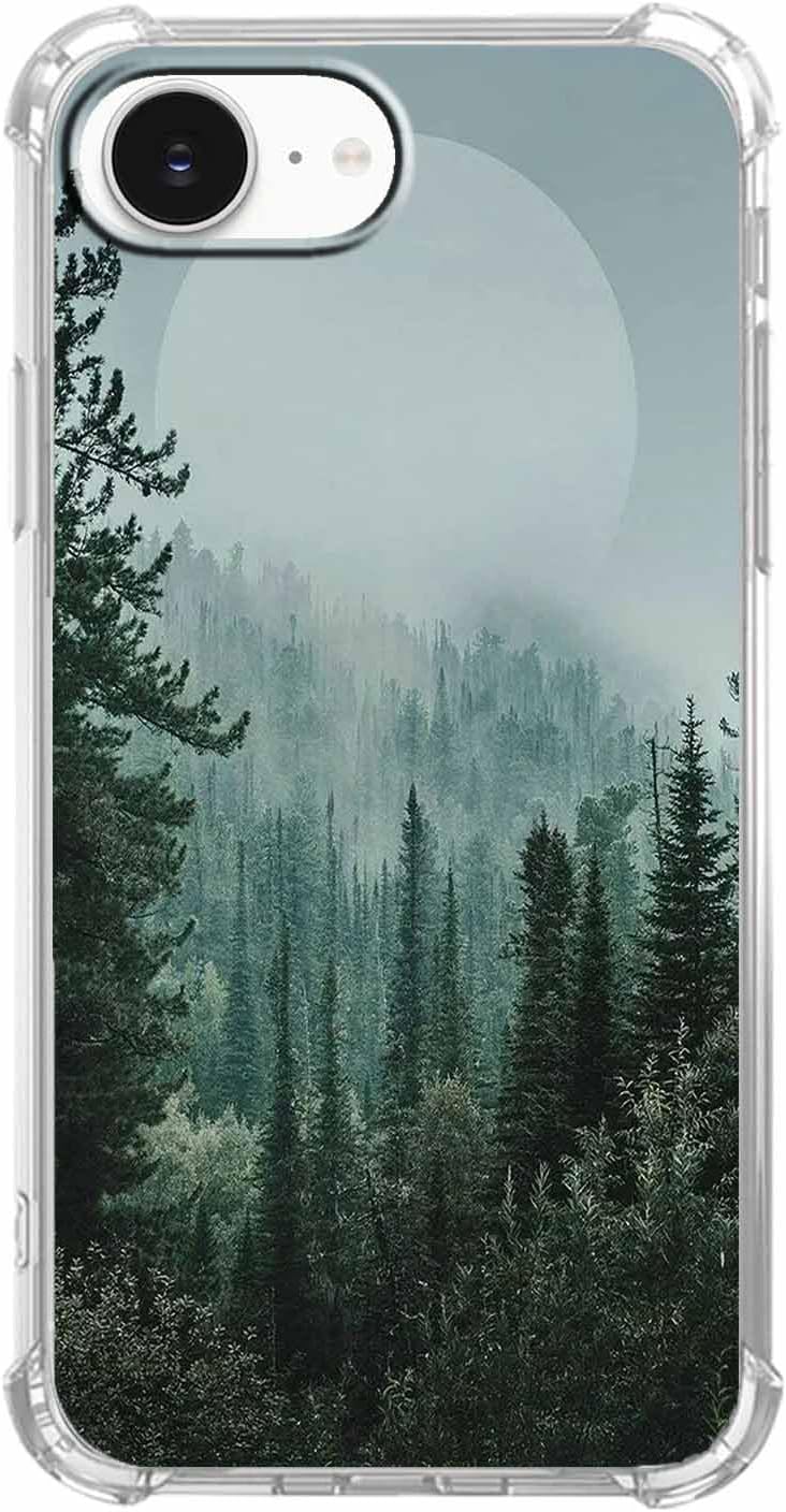Woods Forest Landscape Phone Case Compatible with iPhone 16e,Mist Forest Mountain Sunrise Sunset Pattern,Soft Shockproof Case for iPhone 16e
