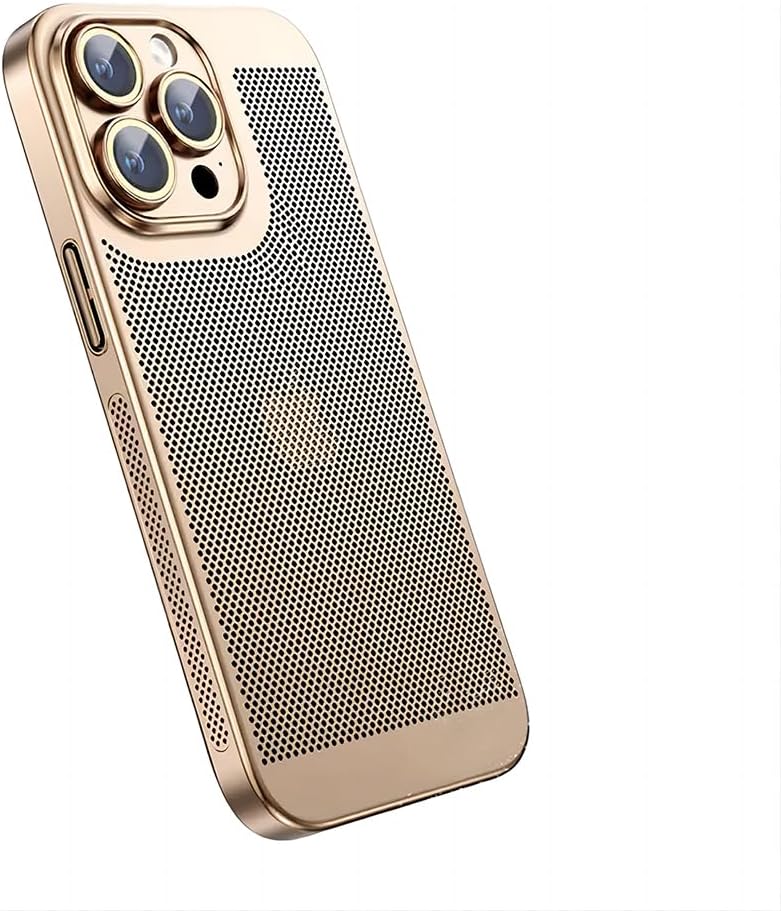 for iPhone Case,Electroplated 3D Hollow Mesh Heat Dissipation Breathable,Anti-Fingerprint Military Grade Protection Shockproof Cover Phone Case (Gold,iPhone 13)