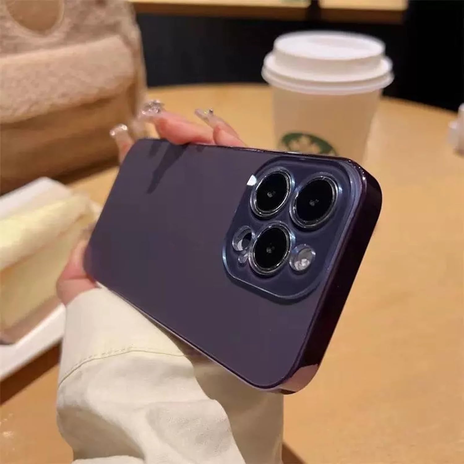 Electroplated Matte Acrylic Tempered Glass Case for Phone 17 16 15 14 13 12 11 Pro Max, Original Color Plating Phone Case All-Inclusive Ultra-Thin Frosted (Dark Purple,15)