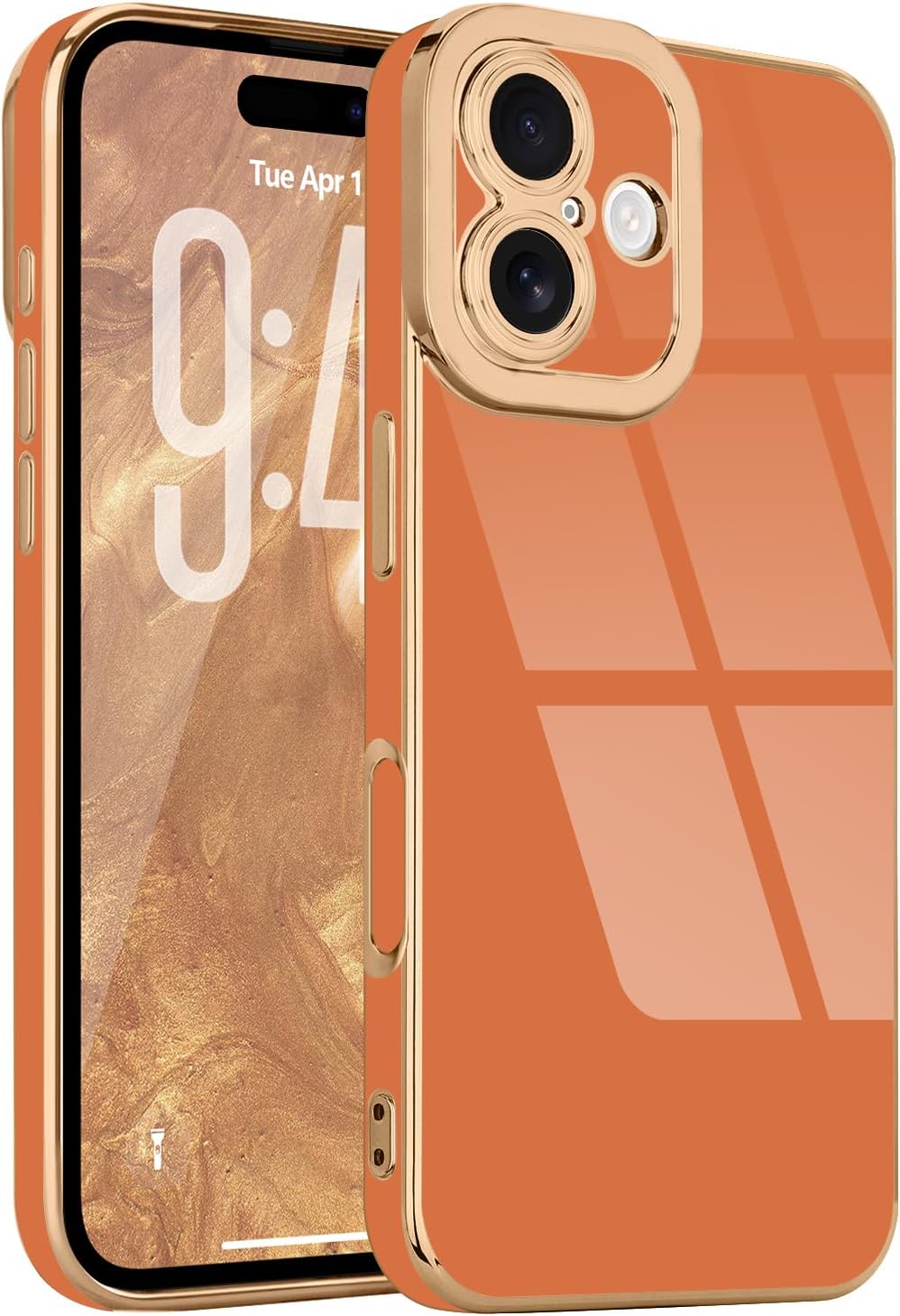 Designed for iPhone 17 Case Cute, Luxury Plating Case for Women Girls Elegant Gold Edge Soft Bumper Cover with Camera Protection Shockproof Silicone Phone Case for iPhone 17, Orange