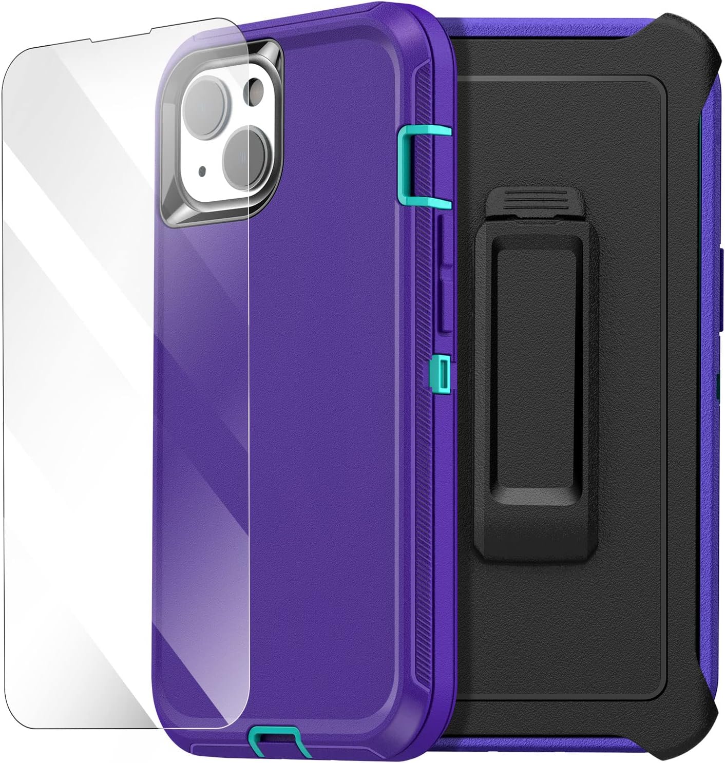 Belt-Clip Holster Case for iPhone 14 Case (6.1") with Glass Protector,Heavy Duty Drop Protection Full Body Rugged Shockproof/DustProof Military Grade Tough Durable Cover for iPhone 14